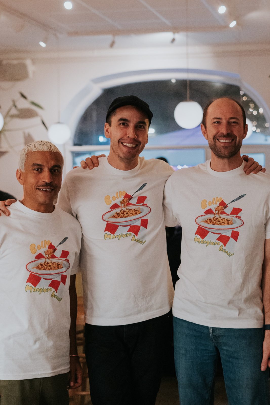 The BOLLO crew at a restaurant during a guest appearance
